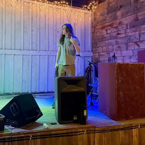 a person standing in front of a building